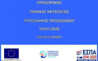 Προσωρινός Πίνακας Κατάταξης ΣΟΧ1/2020