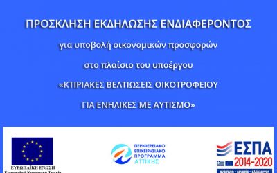 ΠΡΟΣΚΛΗΣΗ για υποβολή οικονομικών προσφορών στο πλαίσιο του υποέργου «ΚΤΙΡΙΑΚΕΣ ΒΕΛΤΙΩΣΕΙΣ ΟΙΚΟΤΡΟΦΕΙΟΥ ΓΙΑ ΕΝΗΛΙΚΕΣ ΜΕ ΑΥΤΙΣΜΟ»
