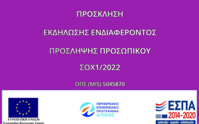 Πρόσκληση Εκδήλωσης Ενδιαφέροντος Πρόσληψης Προσωπικού ΣΟΧ1/2022