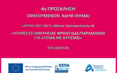 ΚΗΜΑ : 4η Πρόσκληση για αιτήσεις φοίτησης για άτομα με αυτισμό προσχολικής ηλικίας μέσω ΕΣΠΑ – Πρόγραμμα MIS 6003510